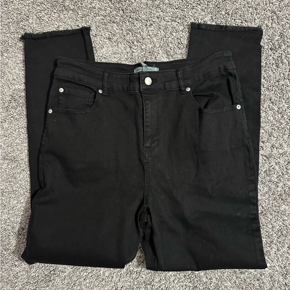 Avec Les Filles Black Jeans Straight Leg Jeans Raw Hem NWOT